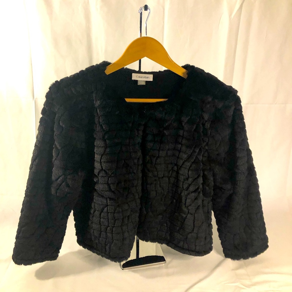 Calvin Klein Faux Black Fur Jacket! Size Medium!